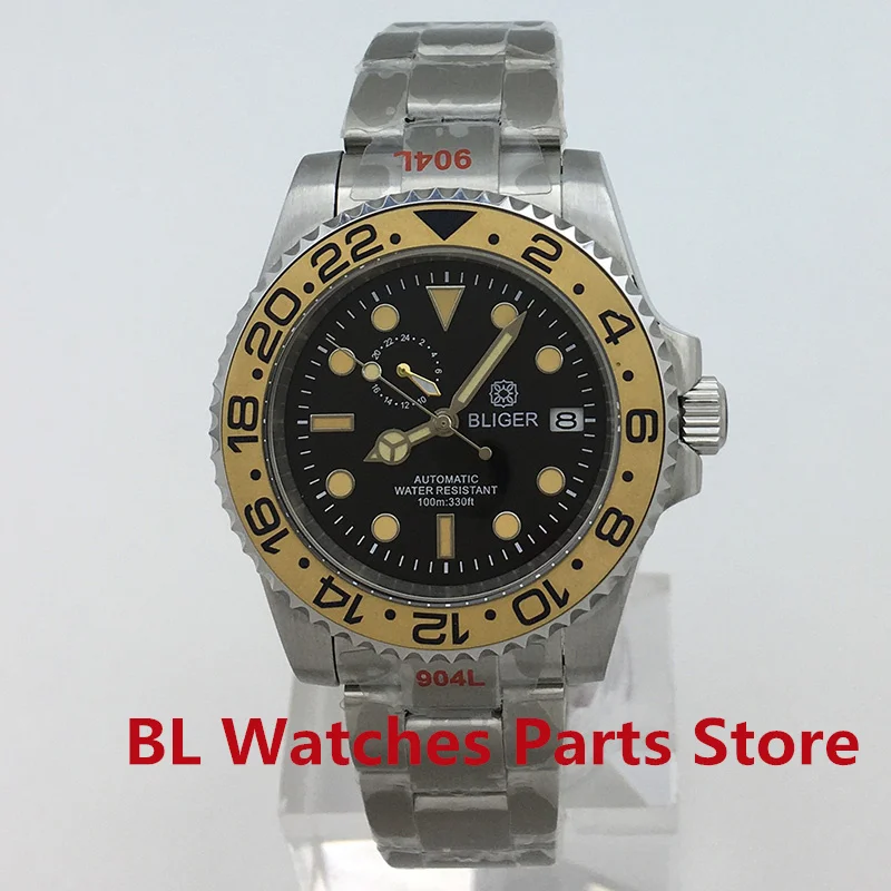 

BLIGER Mechanical Wristwatch 40MM NH37 Automatic Men Watch Yellow Gold Bezel Dial Sapphire Glass 10Bar Waterproof Reloj Hombre