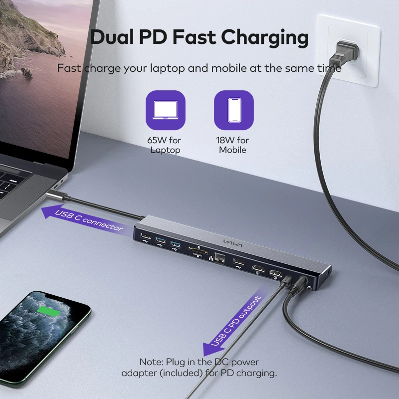 Док-станция VAVA USB 3 0 C 12 в 1 с двойным адаптером 4K HDMI | Компьютеры и офис