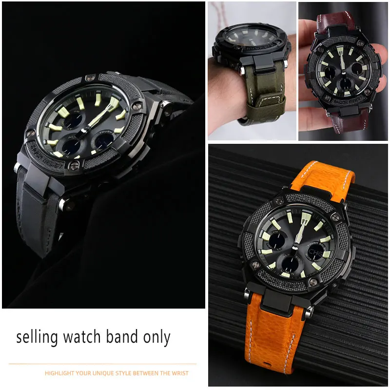 26MM Men's Canvas leather watch strap Suitable for Casio GST-S130/S110/S120/W130l/B100/W300 Series watch accessorie