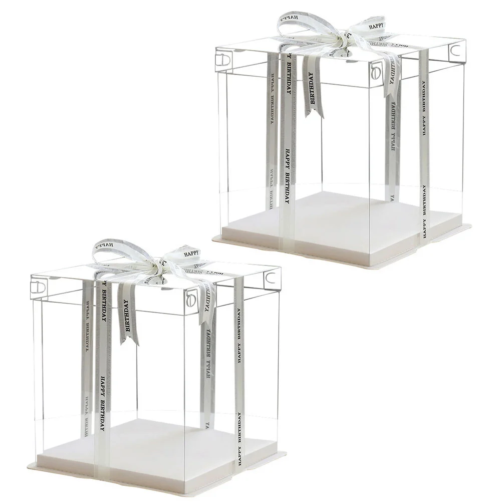 

2 Pcs Candy Gift Box Transparent Cake Boxes Container Cookie Carrier Wedding Stand Birthday