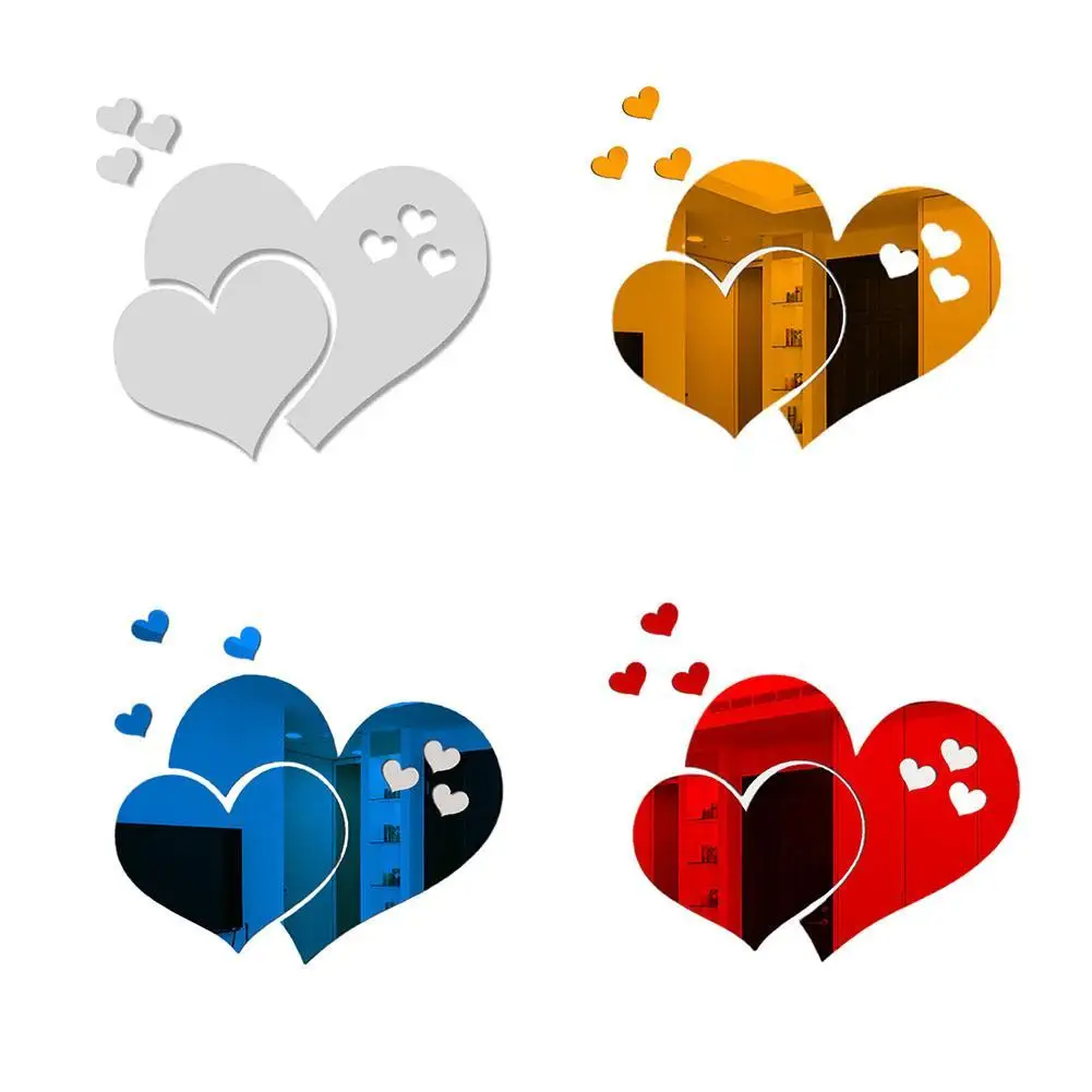 

3D Mirror Wall Stickers DIY Love Heart Acrylic Wall Table Stickers For Living Room Home Decoration Accessories Adesivo De Parede