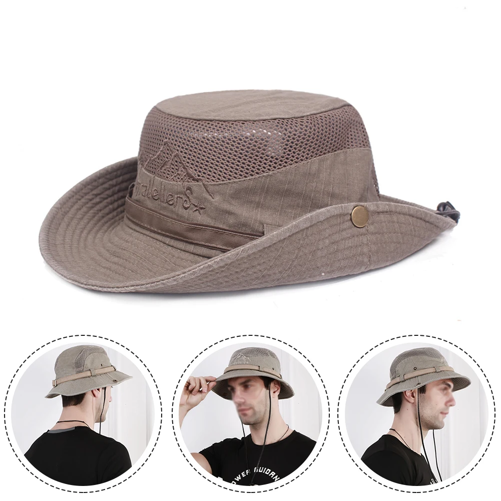 

Fisherman Hat Summer Outdoor Sun Hat Cotton Mesh Mountaineering 58cm UV Protection Hat Bucket Hat Camping Boonie Cap