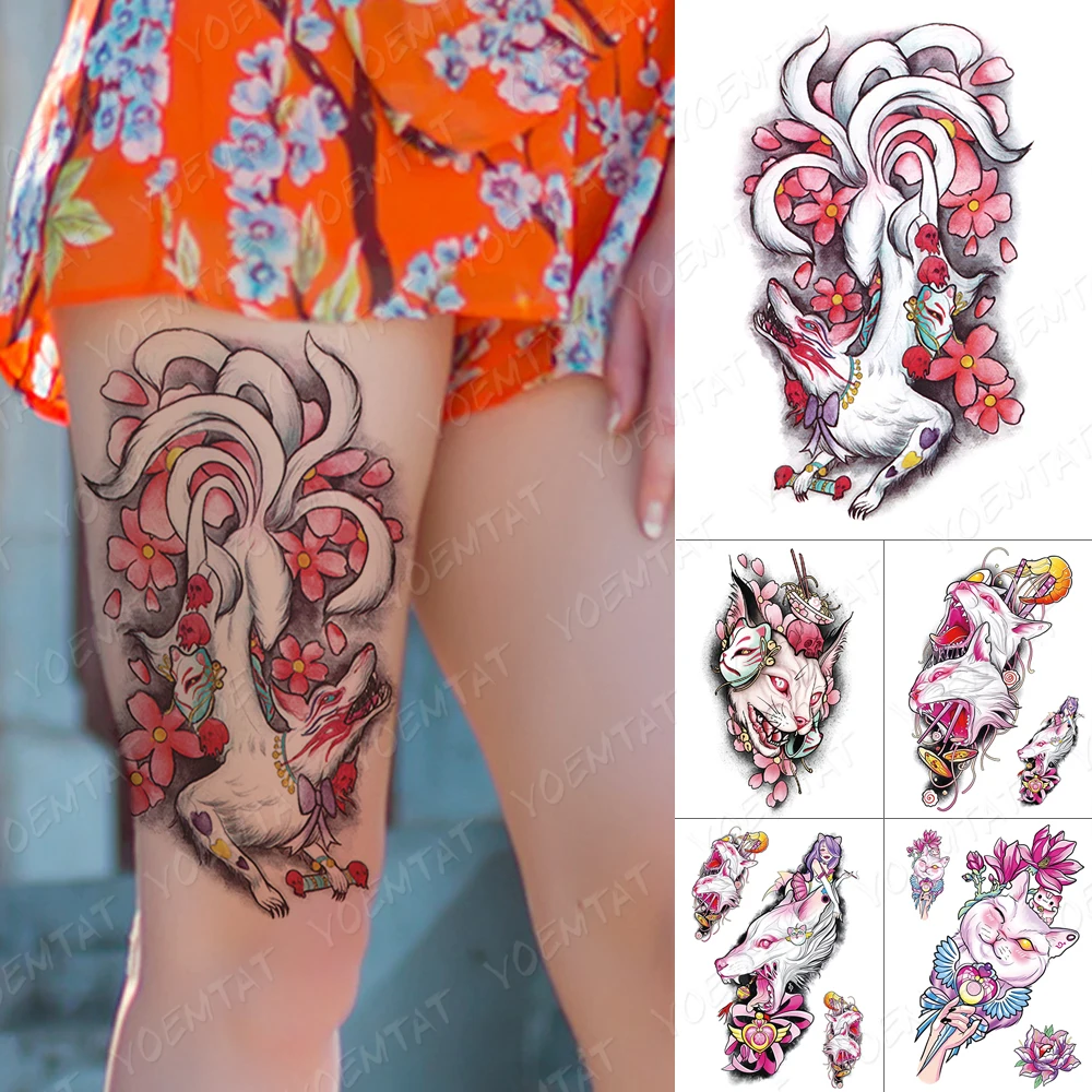 

Waterproof Temporary Tatoo Sticker Japanese Anime Sakura Nine Tailed Fox Body Art Girl Fake Tattoo Men Women Transfer Tattoos