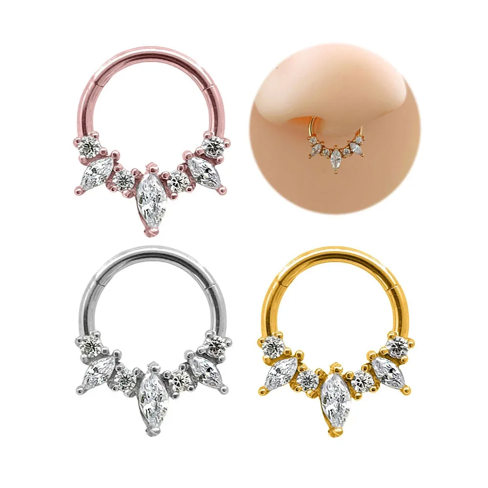 

QIANYE 100% 316L Surgical Steel 16G Flower Drop Daith Nose Rings CZ Zircon Septum Hoop Piercing Conch Helix Clicker Jewelry