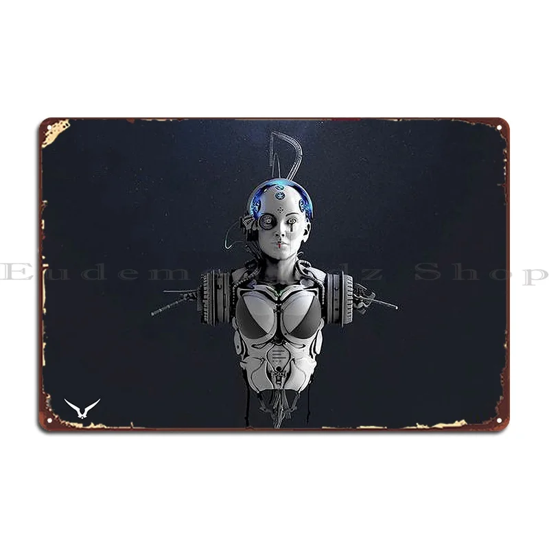 Металлический плакат cyборг Эльвира, дизайн плаката, дизайн ржавчины, кухонный Настенный декор, оловянный плакат