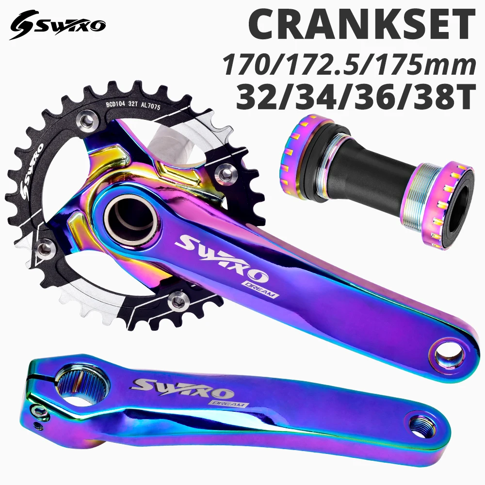 SWTXO 104BCD MTB Bike Crankset Bicycle Crank Chainwheel Rainbow Aluminum Alloy With Bottom 170mm 32T 34T 36T 38T Plate |