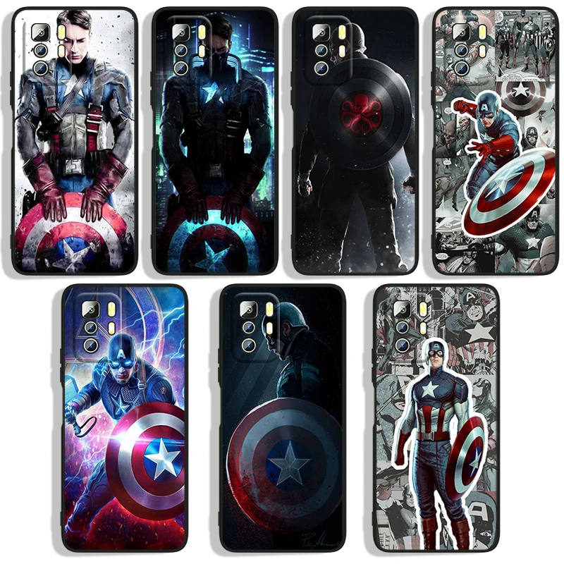 

Handsome captain america Phone Case For Xiaomi Redmi Note 10 10S 10T 10ProMax 11 11S 11T 11E Lite Pro 5G Black luxury Silicone