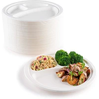 10in 50 pcs disposable plates 100 compostable 3 grids paper plates heavy duty environmentally friendly disposable sugarcane