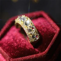 classic luxury golden women engagement wedding rings jewelry inlay shine zircon bride charming finger rings