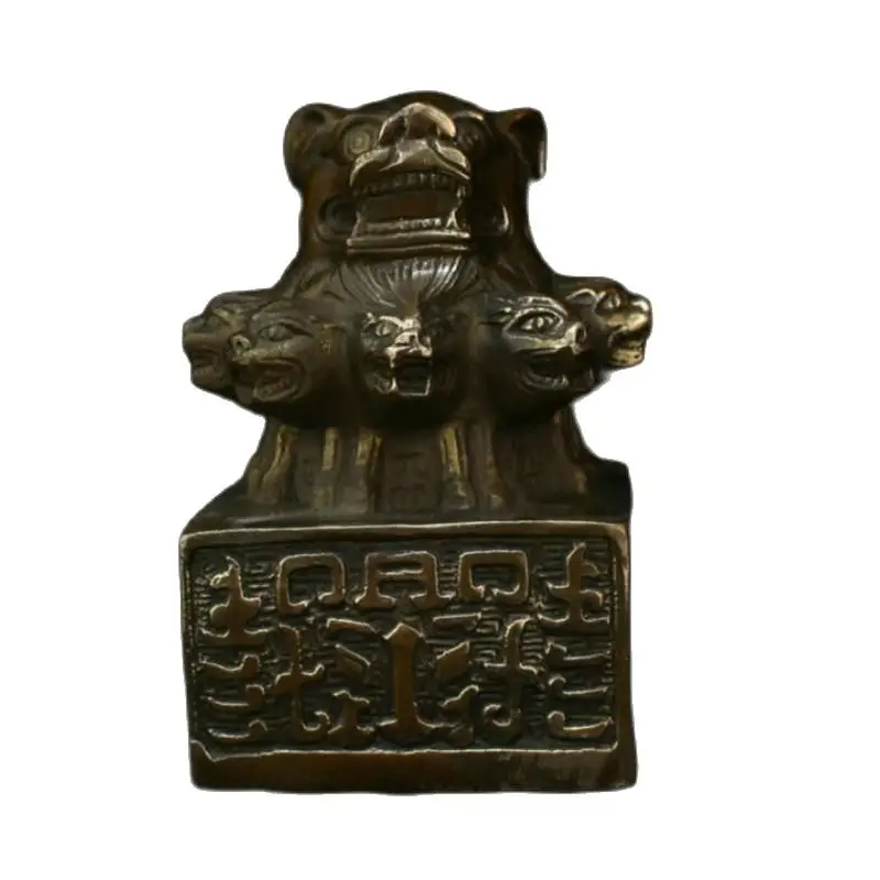Китайская медная латунная статуя льва в форме головы зверя с печатью статуи для