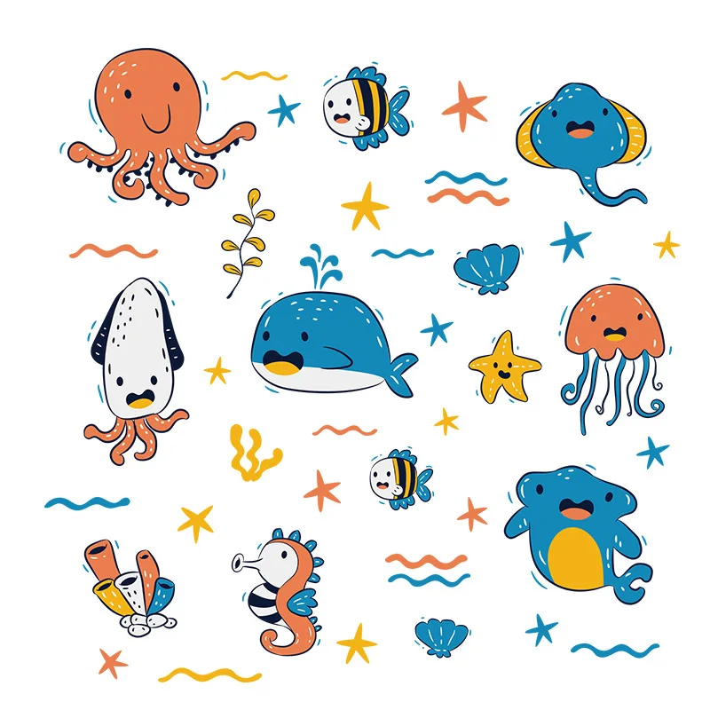 Marine Organism Theme Wall Stickers for Kids Room Cute Whale Octopus Wall Decals Baby Nursery Room Kindergarten Decor Wallpaper images - 6