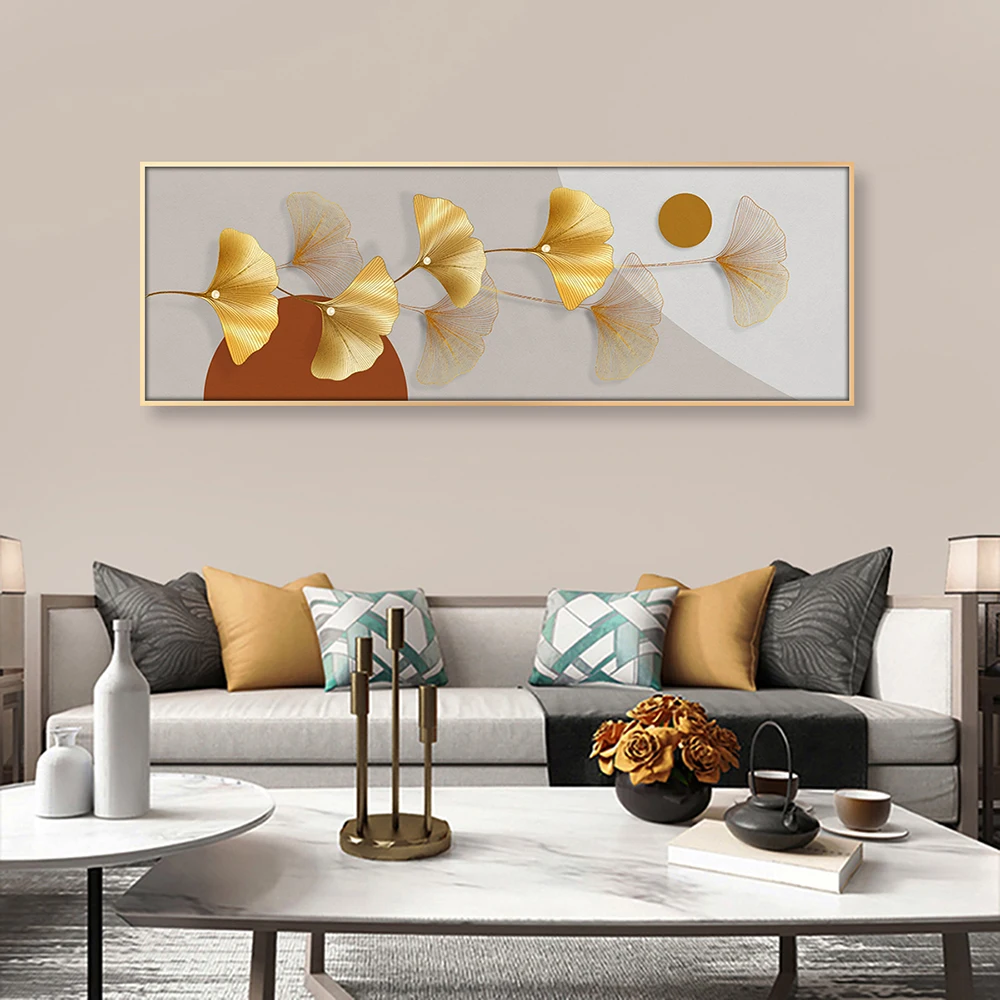Современный Роскошный Золотой Гинкго Холст Художественный Плакат Бохо Бежевое
