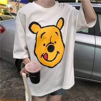 disney pooh bear anime cotton new funny personalized short sleeve t shirt female student loose ins half sleeve top summer