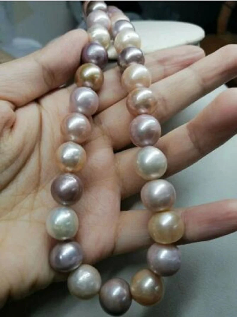 

beautiful Natural akoya 11-12mm purple whit pink pearl necklace 18inch