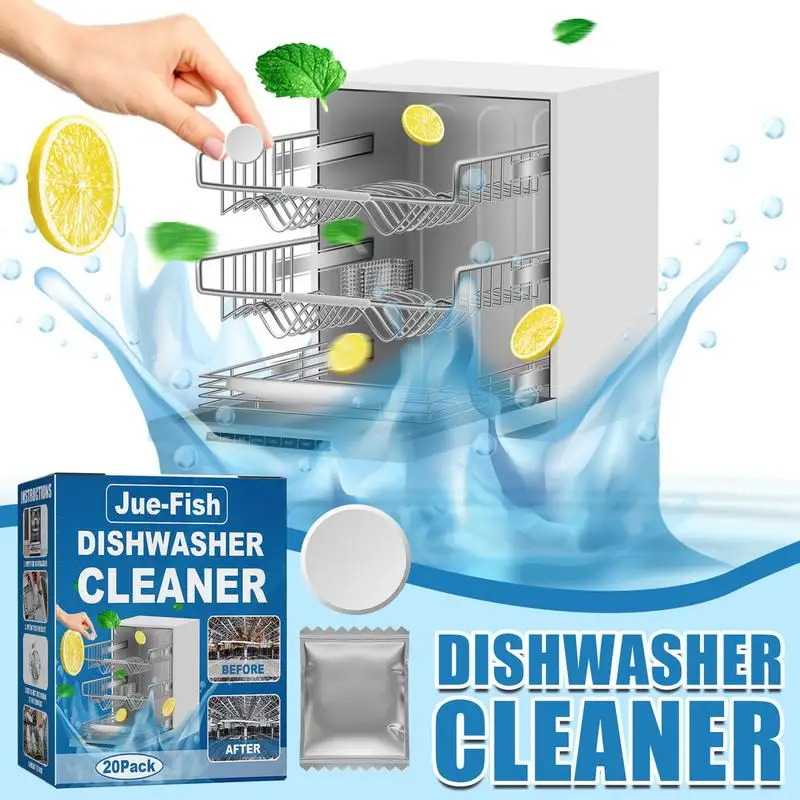 

20pcs Household Dishwasher Cleaner Deodorizer Tablets To Removes Limescale Hard Water Stains Grease And Odor Kitchen Cleaning