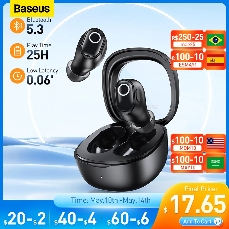 

Baseus Bowie WM02 Earphone Bluetooth 5.3 True Wireless Headphones Mini In-ear HiFi Sports Gaming TWS Earbuds Touch Control 25H