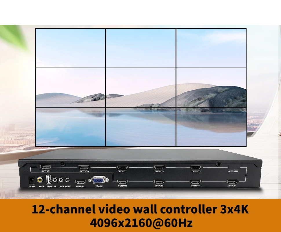 Настенный видеоконтроллер HDMI 3x4 4K, комбинированный процессор с несколькими экранами, 4096x2160 @ 60 Гц, 1 в 12 выходов, настенный ТВ комбинированный процессор, 180 флип