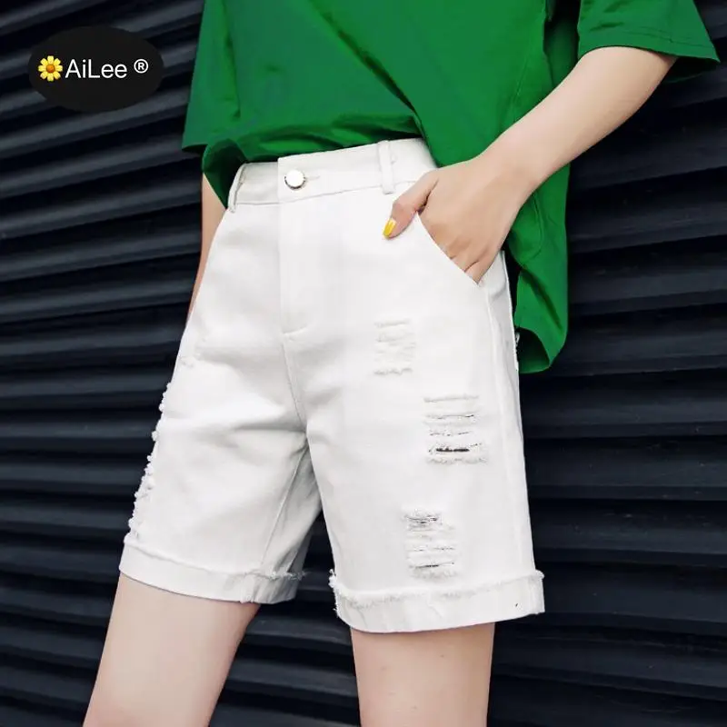 Oversize 5XL Streetwear High Waist Wide Leg Half Long Shorts For Women Summer New Fashion Shorts Women Loose Hole Midi Shorts