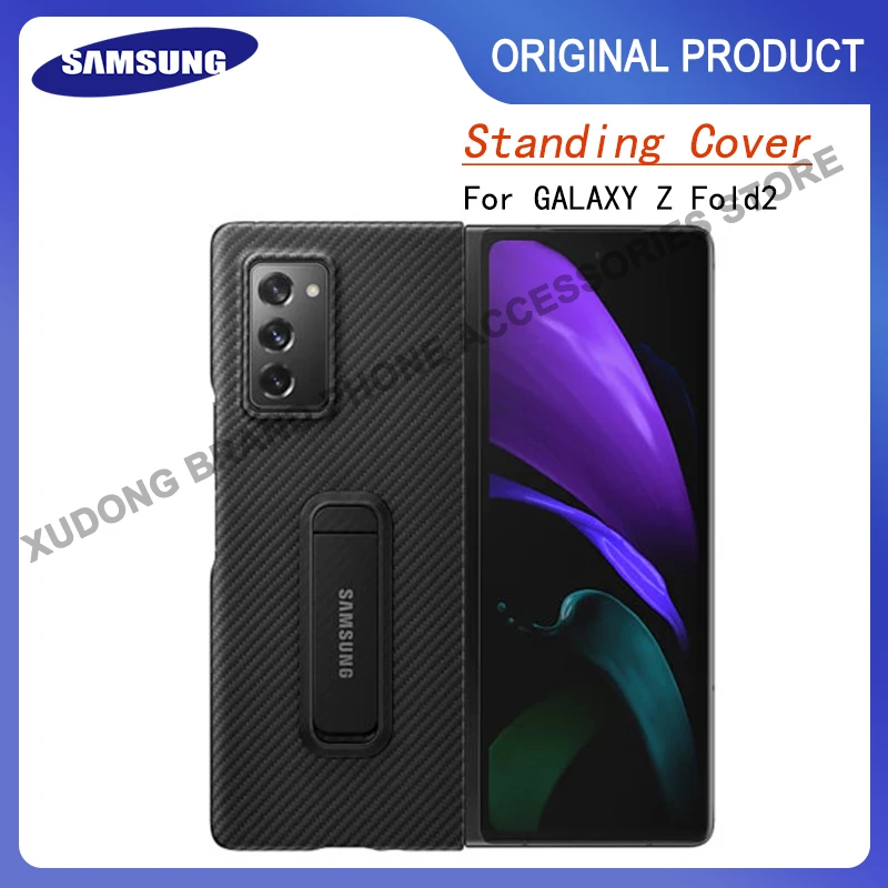 Original Samsung Galaxy Z Fold2 5G Rugged Aramid Standing Case Hard TPU Phone Back Cover with Holder For Z Fold 2 Shockproof