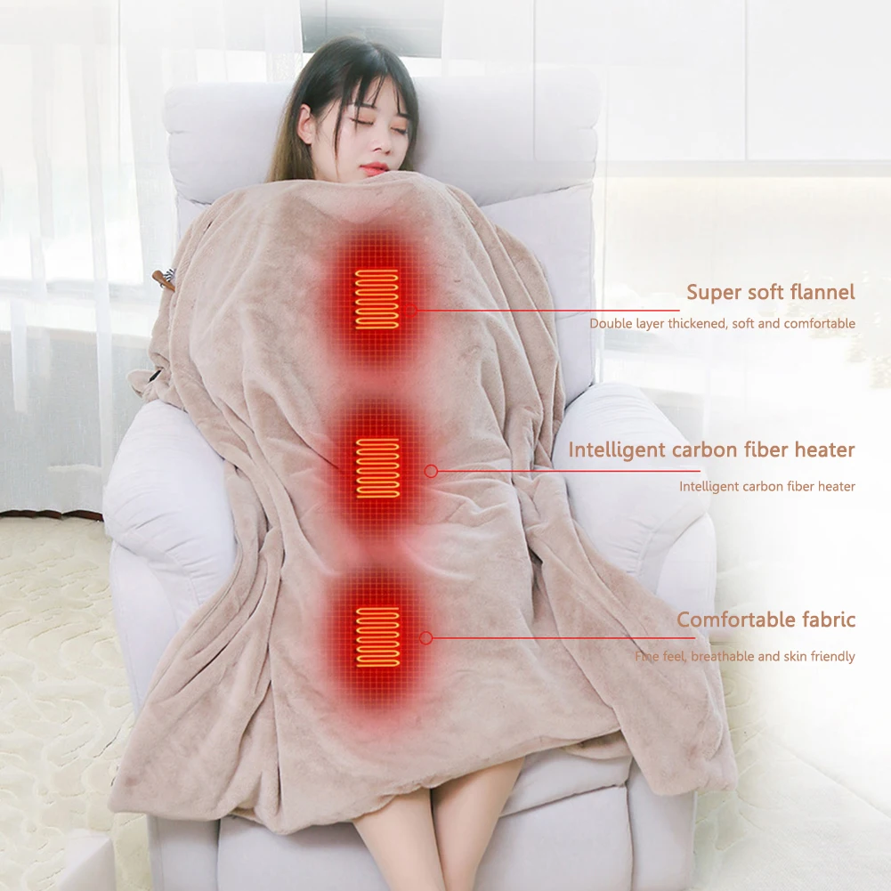 

Winter Warm Heated Blankets USB/Type-C Washable Body Warming Blanket Soft Flannel Electric Blanket Physical Therapy for Sofa Bed