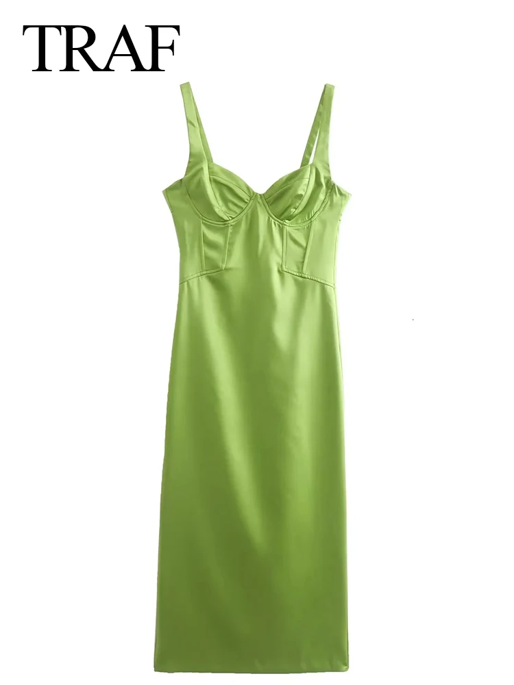 

Платье траф с запахом и бюстгальтером, однотонное зеленое платье на бретельках без рукавов, облегающее элегантное пикантное длинное летнее...