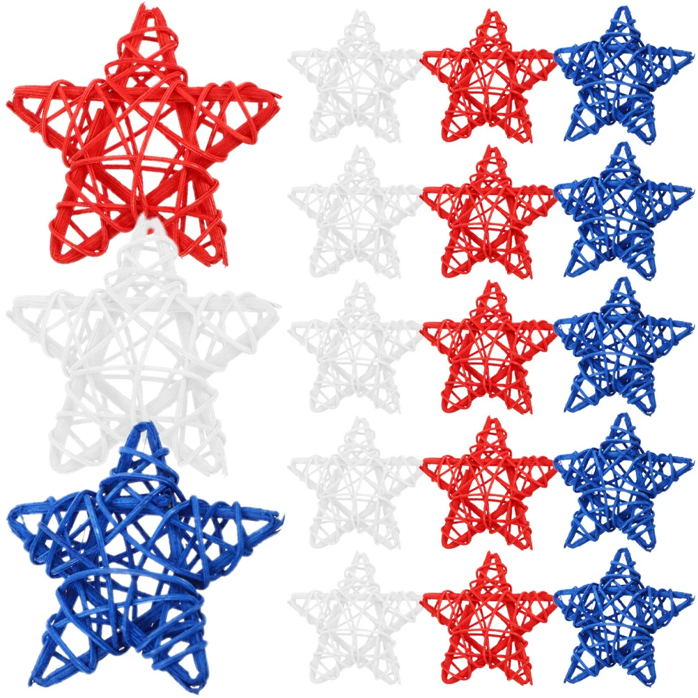 

24 Pcs Rattan Five-pointed Star Ornament Patriotic Decoration Navy Blue Ornaments Natural July