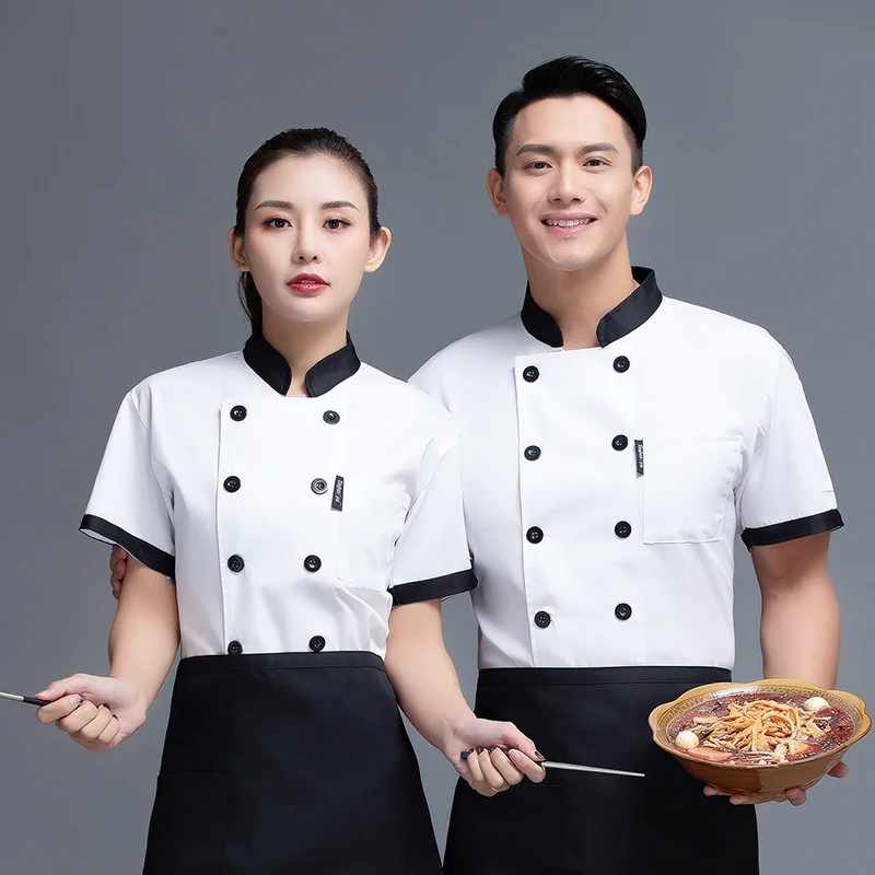 Wholesale Unisex restaurant Uniform Bakery Food Service Short Sleeve Breathable Double Breasted new chef uniform Cooking clothes images - 6