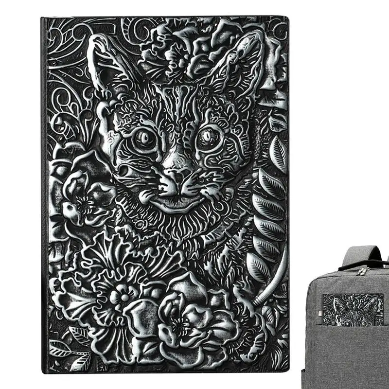 

Vintage Cat Notebook Vintage PU Leather Embossed Leather Journal Writing Notebook 200 Horizontal Grid Pages Cat Journal For