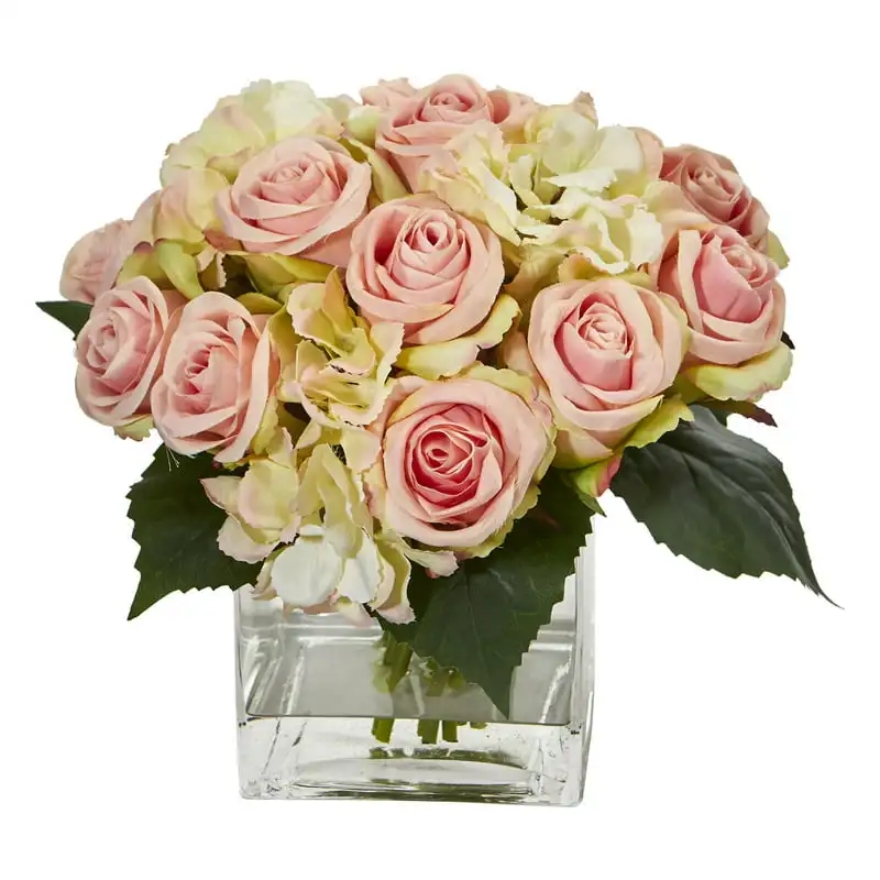 

Rose and Hydrangea Bouquet Artificial Flower Arrangement in Vase Decroate Home