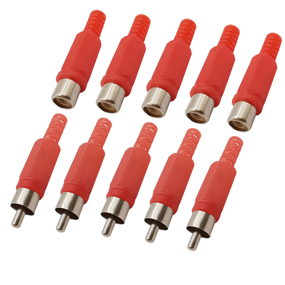 

10Pcs Red Plastic RCA Wire Connector RCA Male Plug & Female Socket Audio Video Welding Adapter