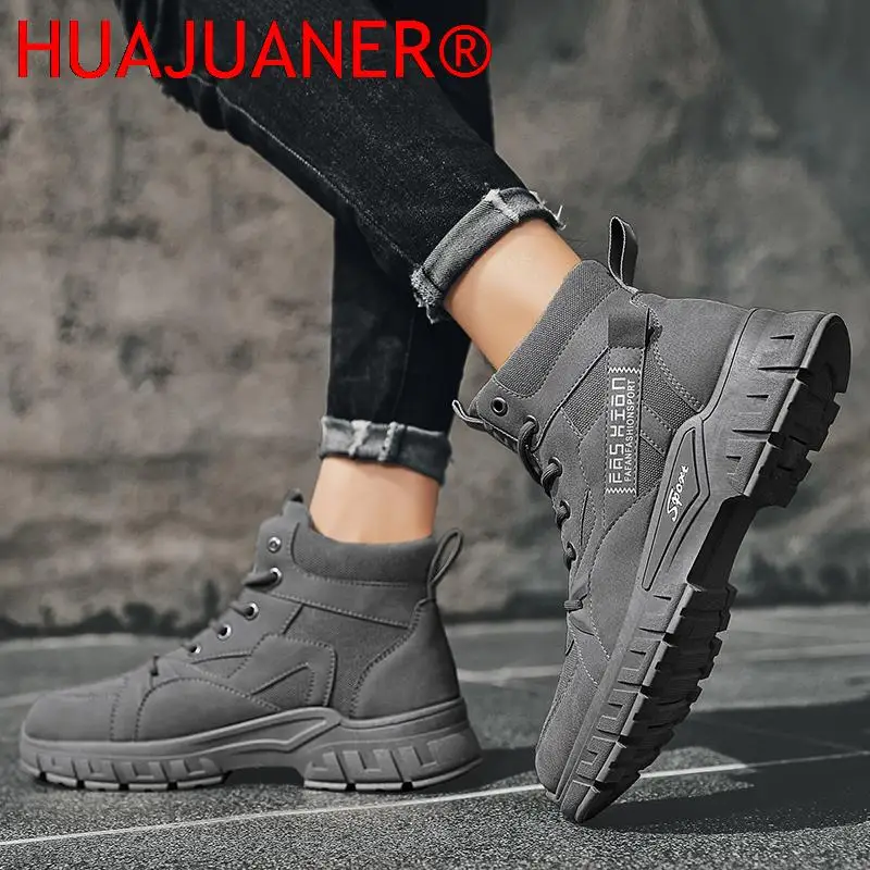 

Men Vulcanize Shoes Nonslip Martin Boots Outdoor Hiking Designer Men's Shoes High Quality Durable Men's Platform Shoe New Solid