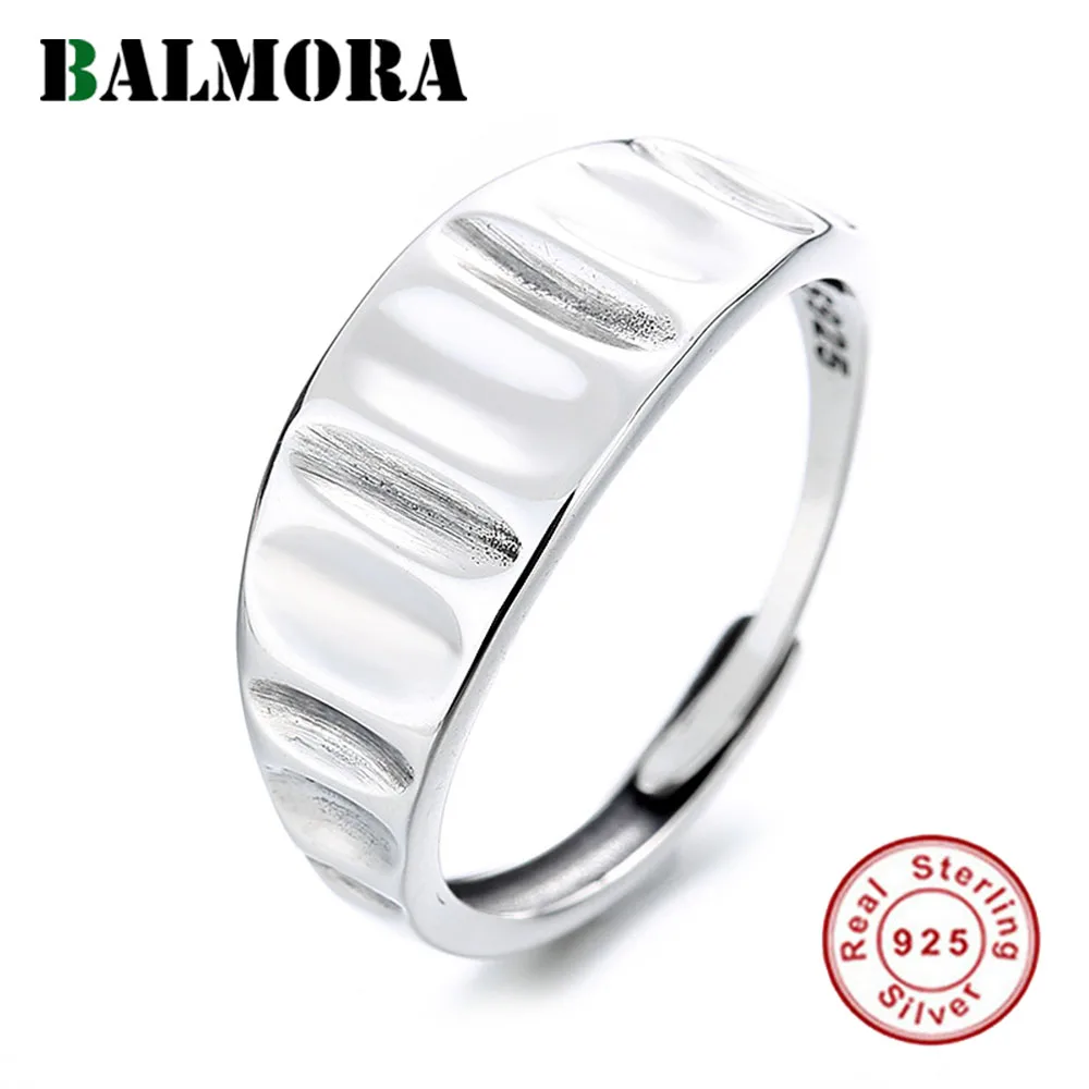 BALMORA S925 Silver Irregular Concave Wide Ring For Women Men Vintage Punk Hip Hop Heavy Metal Stacking Ring Jewelry Couple Gift