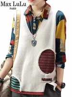 max lulu knitwear 2022 new spring korean fashion designer ladies loose sweaters womens casual patchwork vests v neck streetwear