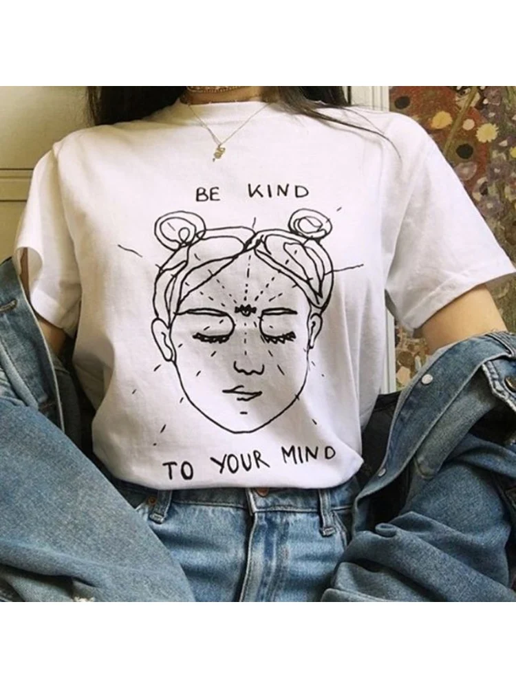 

Be Kind To Your Mind Забавные футболки Mind Graphic футболка Летняя футболка с коротким рукавом эстетический гранж футболки женские футболки Топы Одежда
