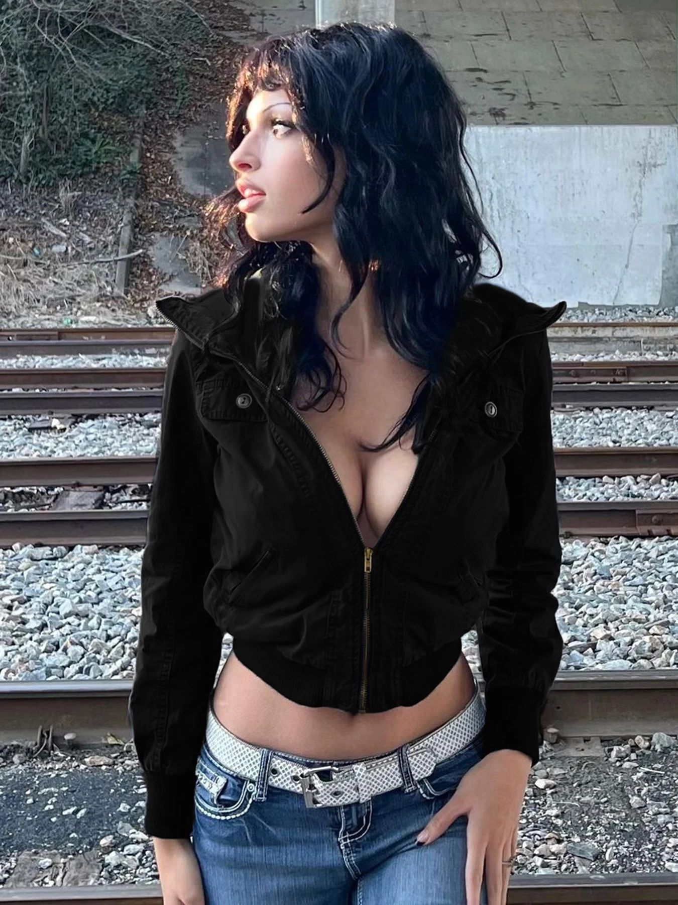 Rockmore Street Укороченная куртка с воротником-стойкой Мото и байкерские женские