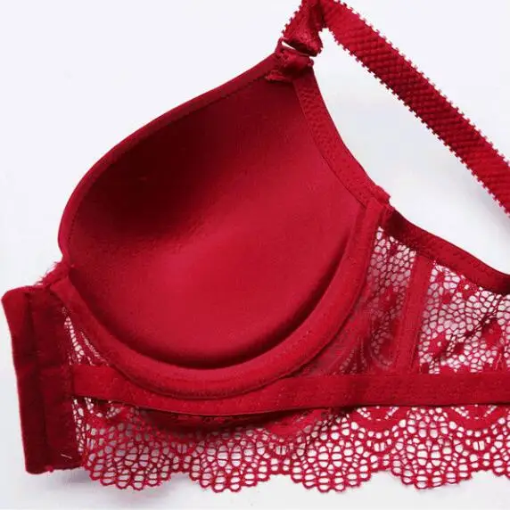 Womens Lace Front Closure Bra Lightly Padded Push Up Solid Underwire Female Lingerie 34 36 38 40 42 44 B C D Black Beige