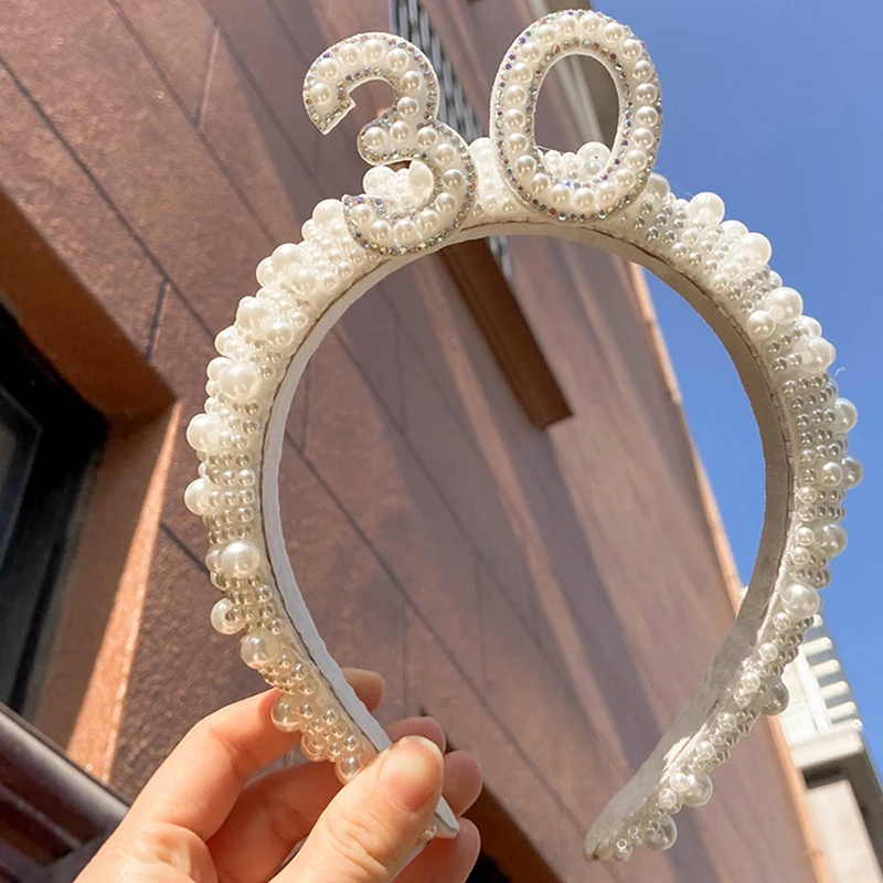 

30th Pearl headband tiara crown hat 30 Years Old Dirty Thirty birthday party Anniversary decoration gift present Photo Props