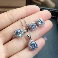 meibapj 12 carat d color real moissanite diamond jewelry set 925 solid silver necklace earrings ring wedding jewelry for women