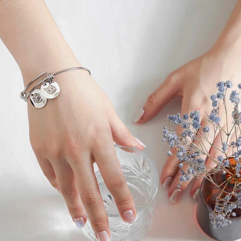 

Персонализированный индивидуальный браслет из нержавеющей стали с изображением домашних животных, мужской браслет, монеты, Подвеска для женщин, ювелирные изделия