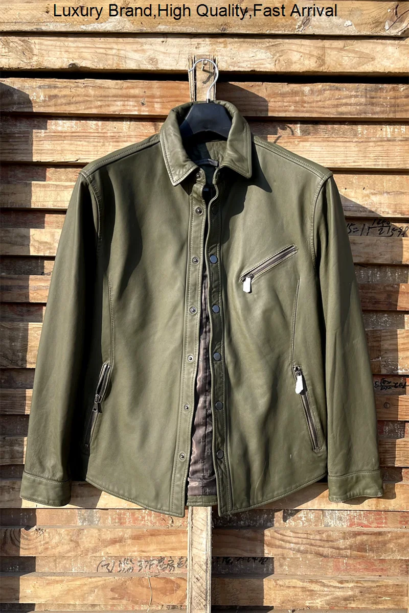 

Современная американская городская зеленая импортная рубашка из овечьей кожи