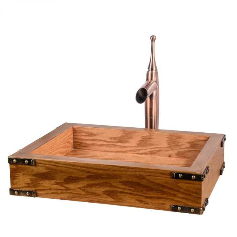 

NHTYB-8-ROI hot sale Red oak and wrough iron bathroom wash basin/wooden basin