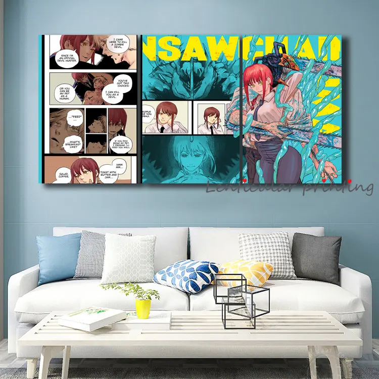 

No Framed Anime Chainsaw Man Poster Power Denji Makima Canvas Posters 3Pcs Art Painting for Home Decor Wall Stickers Gifts
