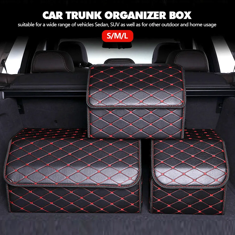 

Car Trunk Storage Organizers High Capacity Box Folding Multiuse With Leather Lid Portable Waterproof Tools Box Auto Accessories