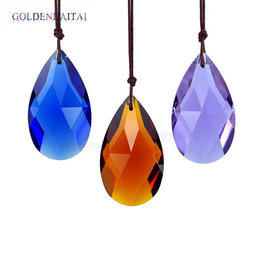 

Camal 5Pcs 50mm Suncatcher Crystal Glass Art Faceted Prisms Hanging Teardrop Chandelier Parts Pendant DIY Ornament Wedding Decor