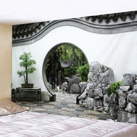 chinese natural scenery tapestry hippie wall hanging retro style 3d arch door tapestries aesthetic room decor background ceiling