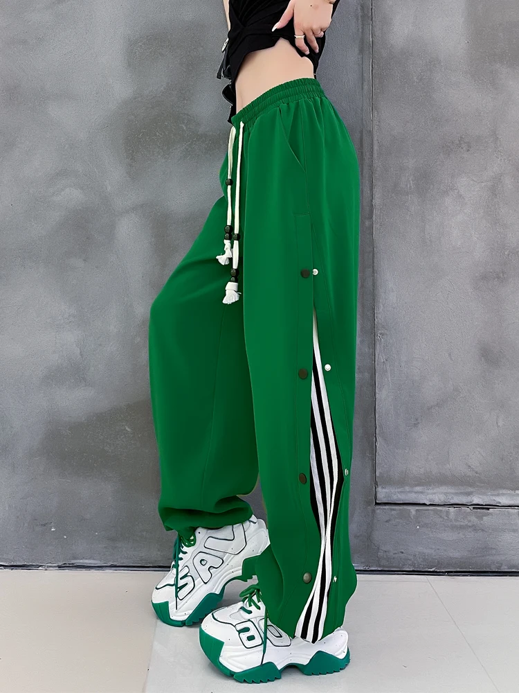

Брюки женские повседневные на завязках, черные свободные спортивные штаны унисекс в американском ретро стиле, с прострочкой на пуговицах, зеленые