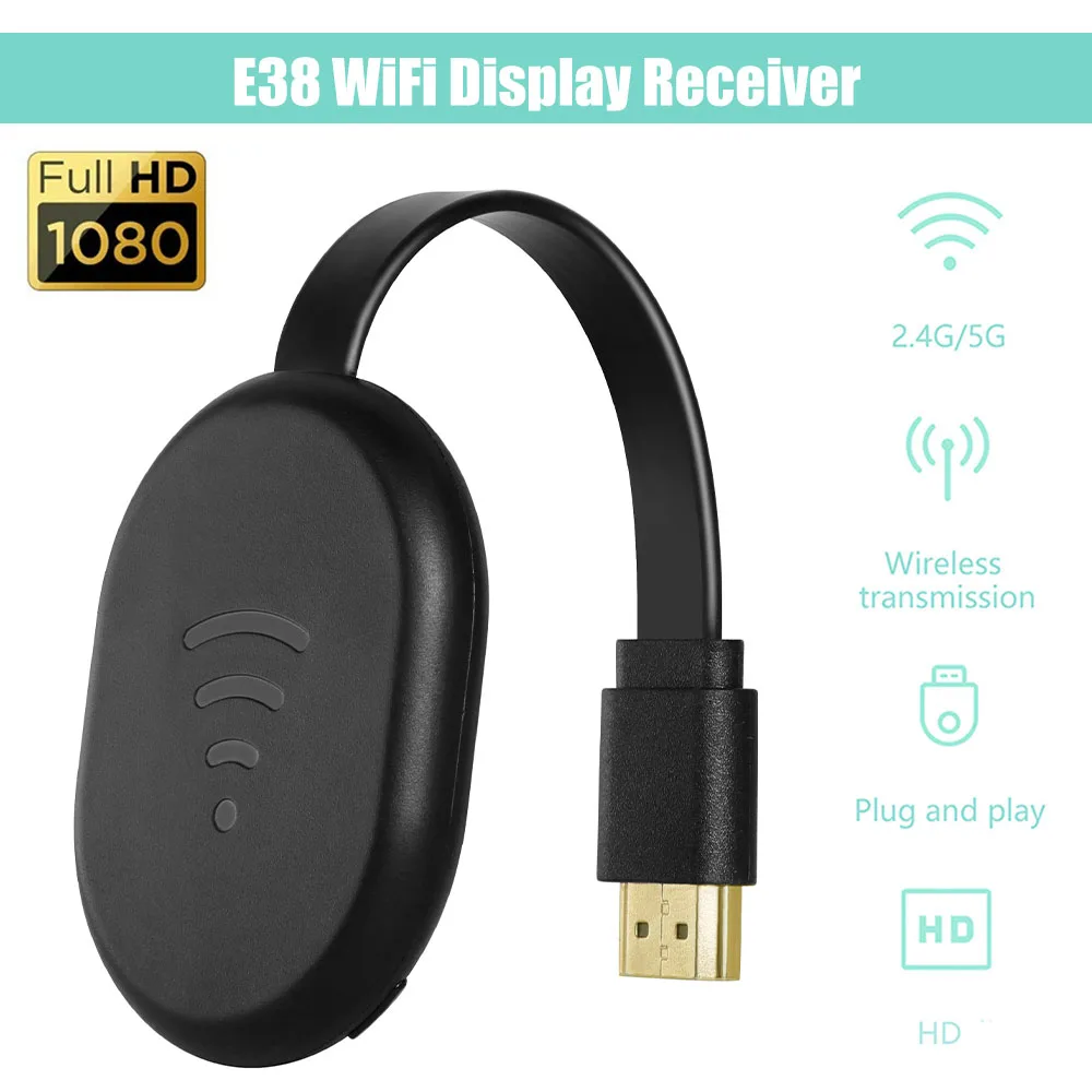 

HD 1080P E38 2.4G 5G WiFi TV Stick Display Dongle Receiver Wireless Projector For iOS Android Linux for YouTube Mirror Screen