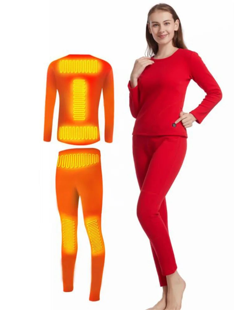 

Winter Heated Underwear USB Battery Powered Fleece Thermal Motorcycle Jacket Moto T-shirts & Pants Set Women