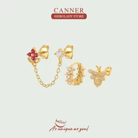 canner 3pcs set bee flower korean fashion earring for women stud earrings 18k gold piercing accessories wedding party