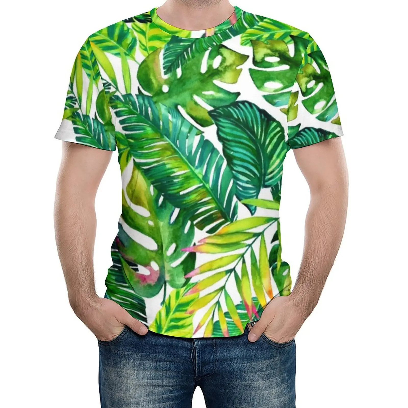 

Тропический принт футболка банановые листья мужские популярные футболки Летние пользовательские футболки с коротким рукавом Повседневная одежда большого размера подарок